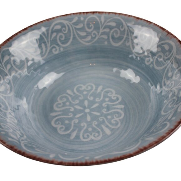 Soho Loft Blue Swirl Rustic Serving Bowl Large Melamine 11.5" Dish White NEW - Picture 1 of 5